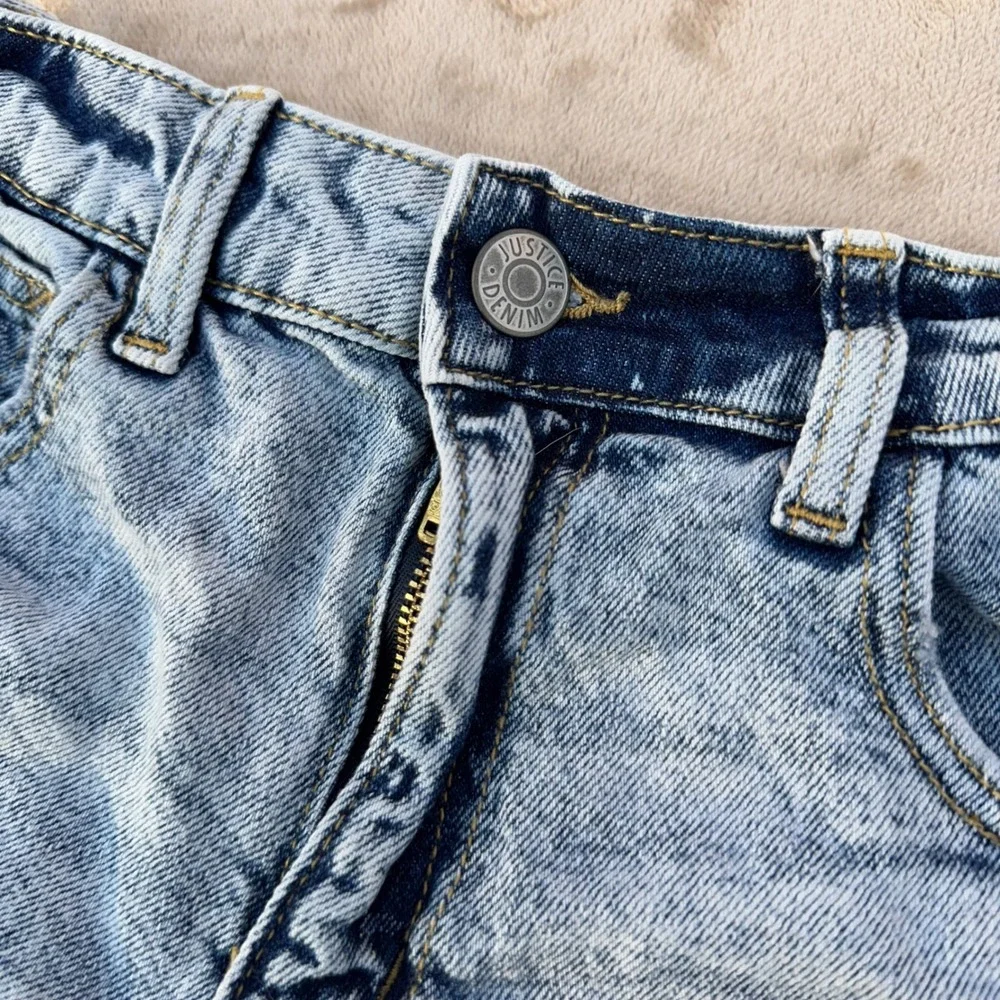 Justice Denim Shorts Girls Size 12 Light Blue Acid Wash Distressed Excellent